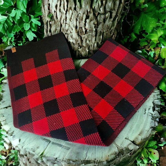 Timberland Red & Black Neck Scarf Acrylic Soft Plaid Checks Mens 65" x 9.5" - Picture 7 of 9